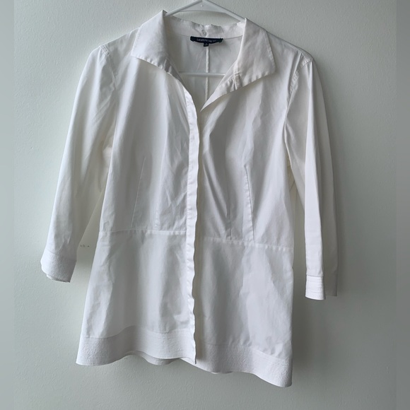 Lafayette 148 New York Button Down Quarter Length Sleeves Shirt White SZ 4 Small - Picture 1 of 6